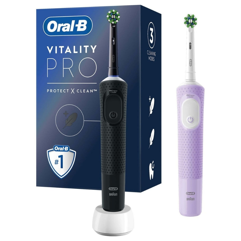 Oral-B D103 Vitality Pro Cross Action Rechargeable Toothbrush Twin Pack - Black / Lilac